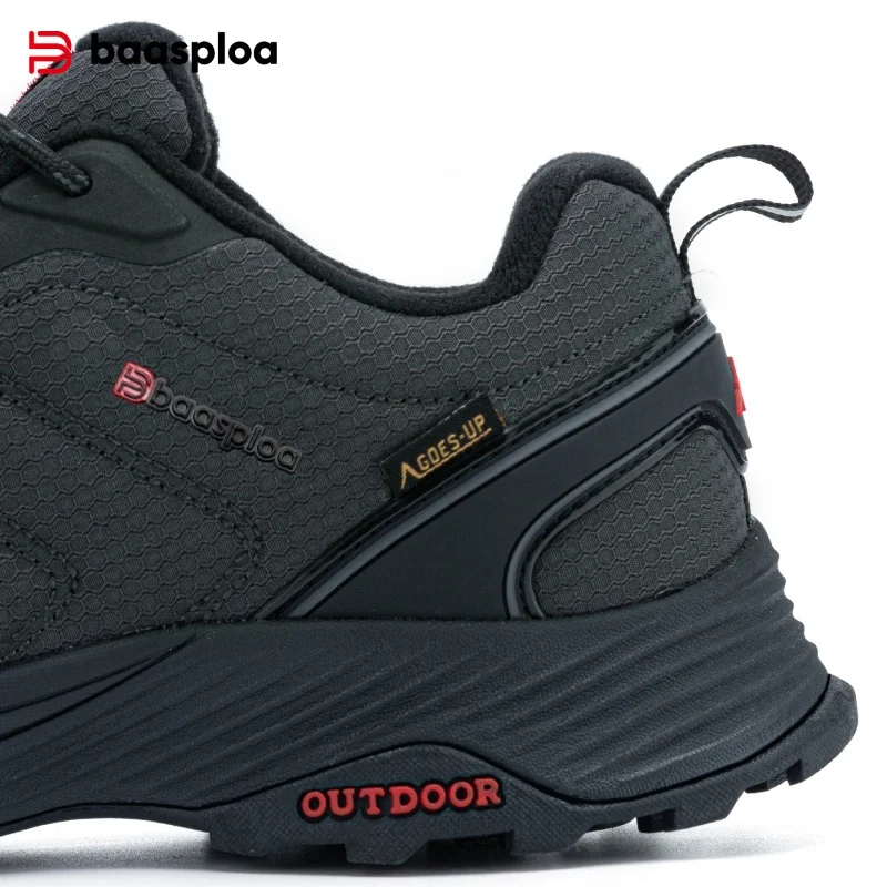 Baasploa Hiking Shoes Men Outdoor Climbing Lace-Up Sneakers Male Anti Splash Water Casual Wear-Resistant Non-slip Walking Shoes