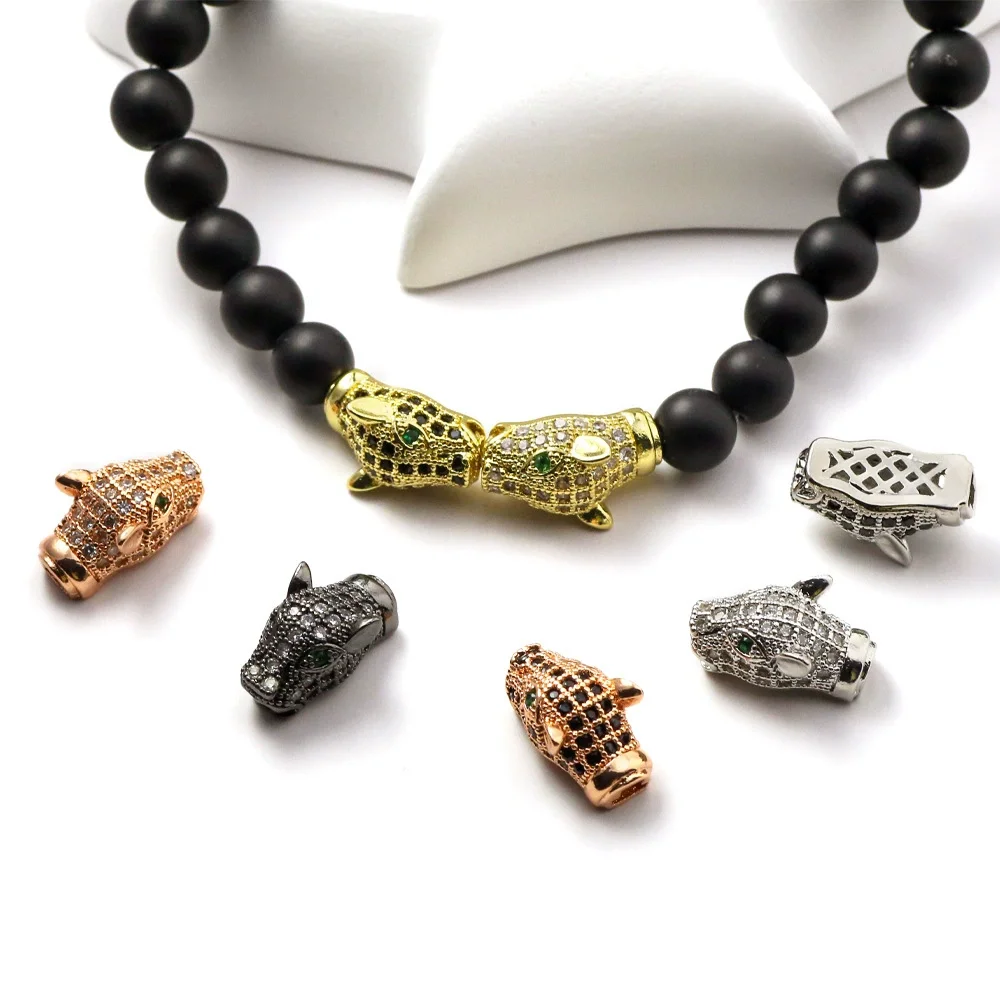 

1 Piece Leopard Cubic Zirconia Beads Tiger Head Beads Leopard Lion DIY Bracelet Necklace Jewellery Making Metal Beads Wholesale