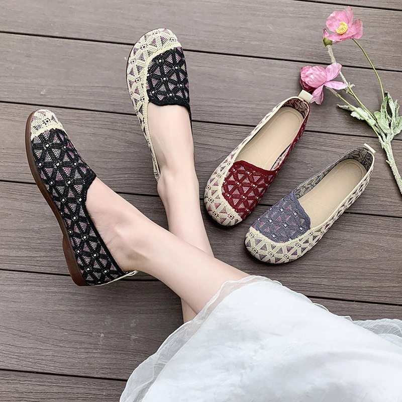 Женская дышащая обувь без шнуровки, женская повседневная модная легкая мягкая обувь, удобная нескользящая обувь в стиле пэчворк