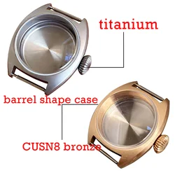 36mm CUSN8 bronze barrel shape case fit W10 khaki NH35 NH38 ETA2824 PT5000 Watch Case 20ATM Brush AR Sapphire Glass Big Crown