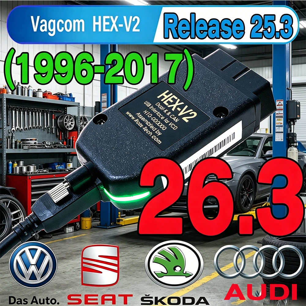 2026 Bester VAG CDM 26.3 Scanner VAG Tool VAG KKL VAGCDM Kabel OBD2 Diagnosekabel Mehrsprachiger Scanner VCOS HEX V2 VAG CDM