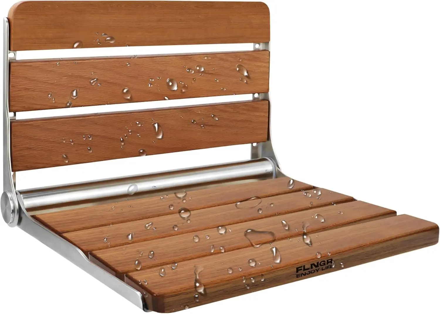 

18 inch Teak Folding Shower Seat Wall Mounted, Foldable Shower Bench, 400lbs Max Load, Space-Saving Fold Down Design