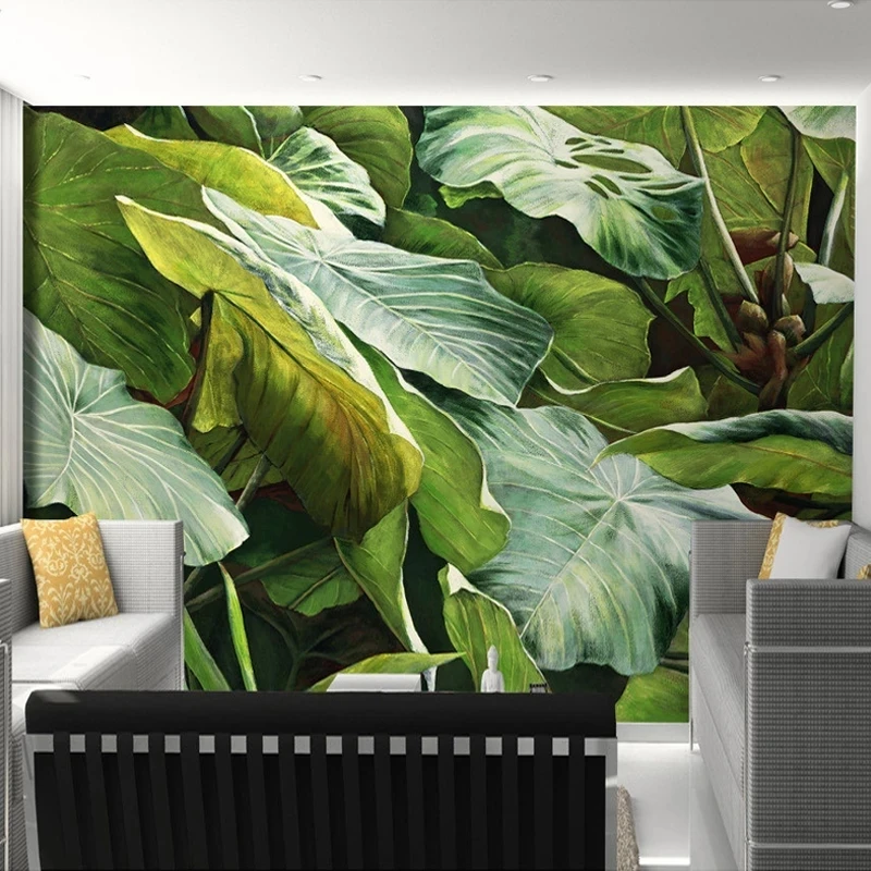 Customized Southeast Asian Tropical Rainforest Green Leave Wallpaper Kitchen Modern Mural Living room TV background restaurant