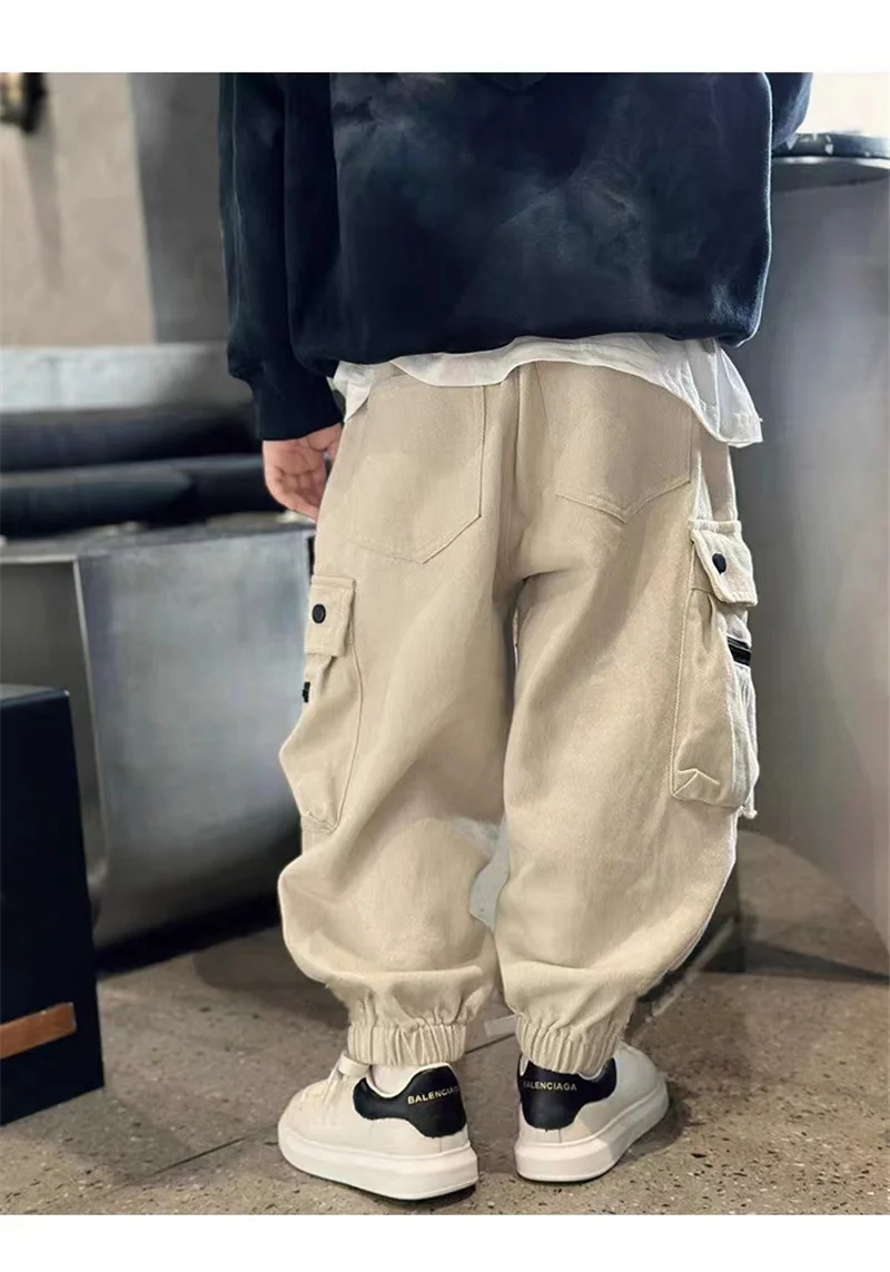 Boys Casual Cargo Pants Spring Autumn Big Kids Sport Long Pants Teenage Streetwear Baggy Trousers Children Fashion Joggers Pants