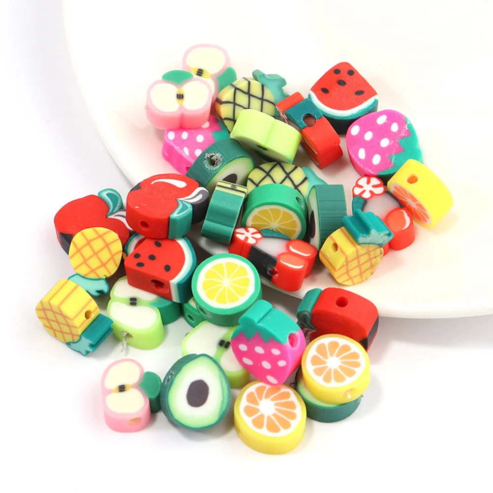 

50pcs Beads Clay Necklace Fruit Beads Necklace Bracelet Making Kit DIY Polymer Wear Resistant H Crafts Jewelry Tools