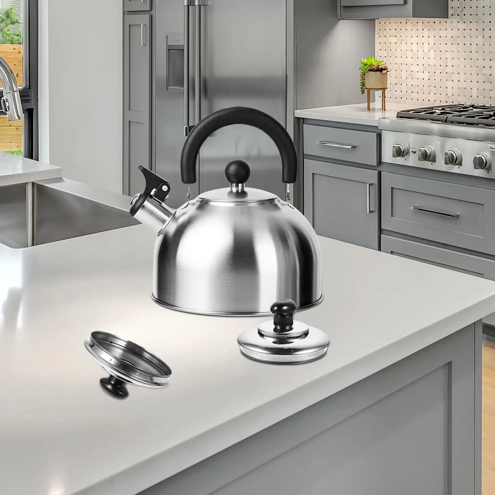 

Stainless Steel Sounding Teakettle Cover Whistle Lid for Boiling Water Kettles Plastic Material Replacement Parts Kitchen Bar