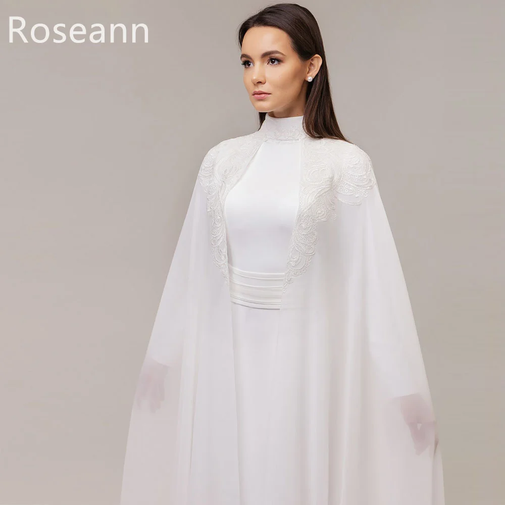 Muslim High Collar Ivory A-line Wedding Dresses 2023 New Full Tulle Applique Satin Bride Gown Floor Length robe de mariée