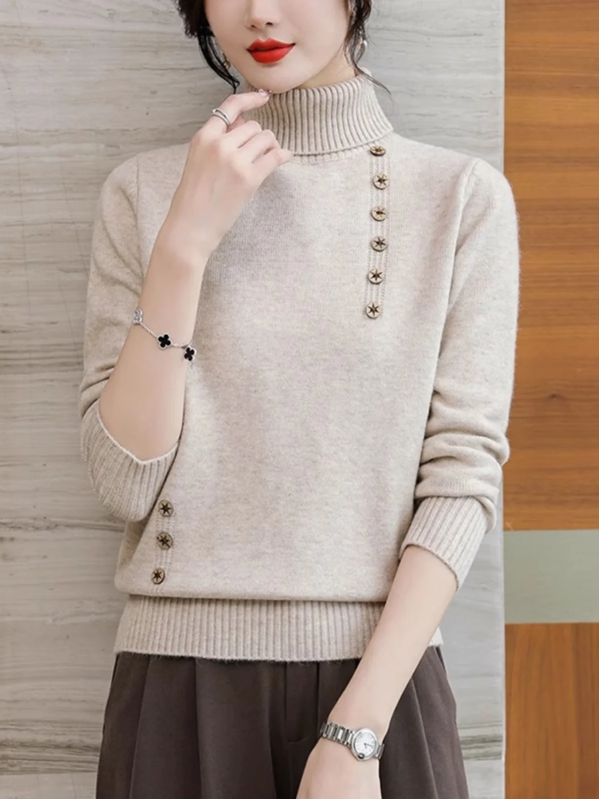 

Autumn Winter Thiened High Collar ort Sweater Women's Faionable Base Layer irt Knitted Top Mommy's Wardrobe ential