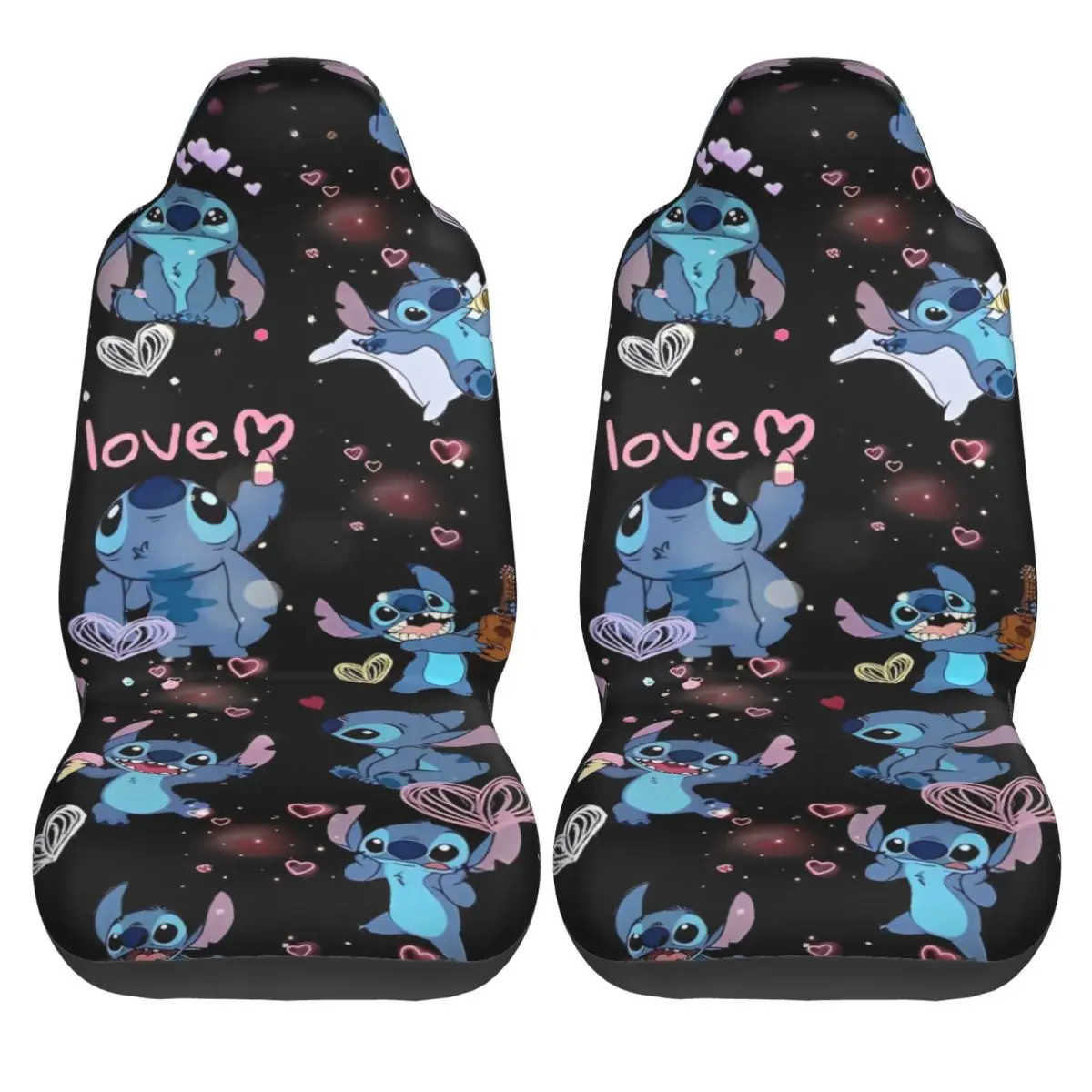 

Чехлы на автомобильные сиденья Stitch, эластичные чехлы на автомобильные сиденья из двух частей, забавный автомобильный полиэстеровый чехол