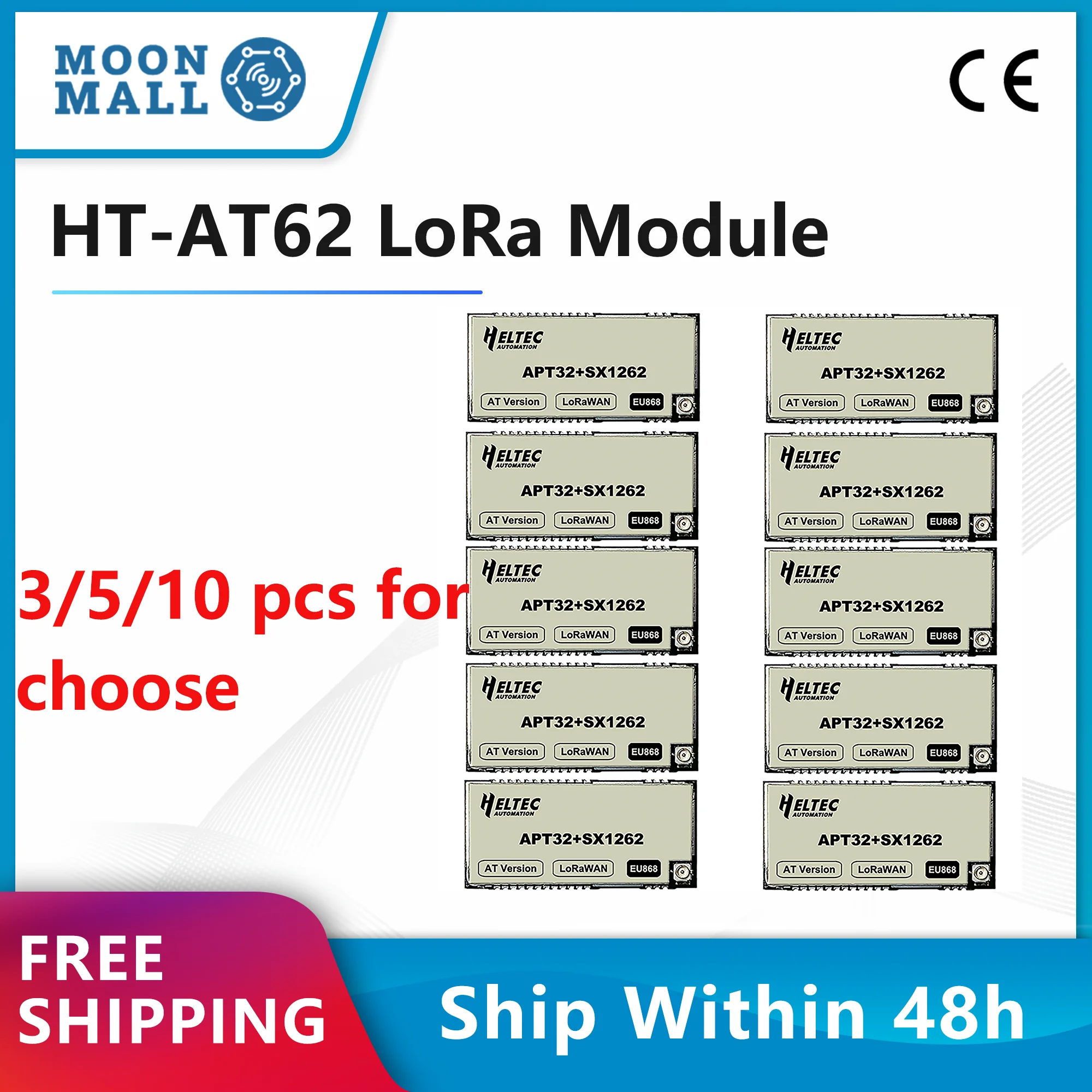 

Heltec LoRaWAN HT-AT62 LoRa Node Module SX1262 Chip Low Power Design for Smart Cities Farms Wireless Meter Support IoT