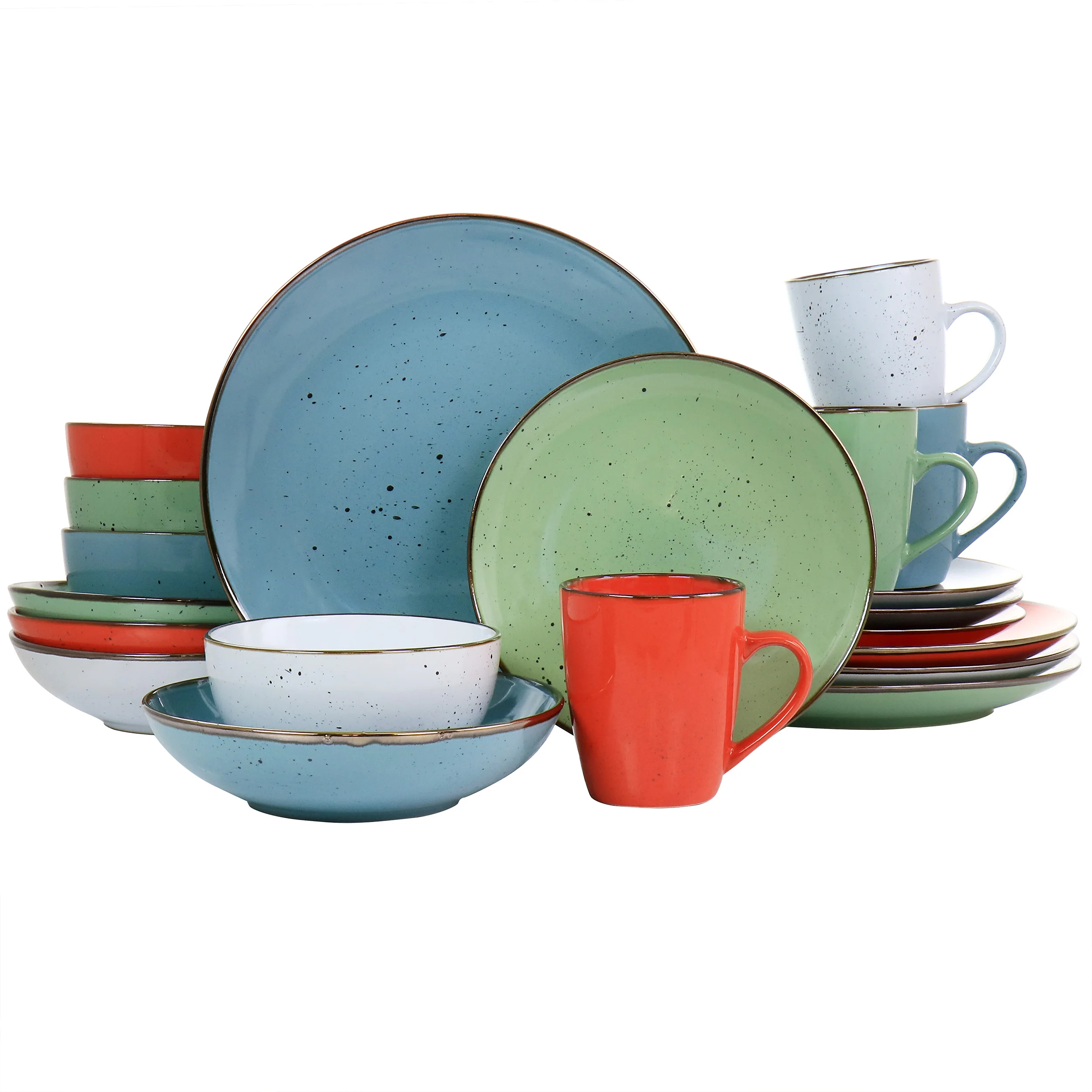 

20-Piece Round Stoneware Dinnerware Set in Mixed Hues