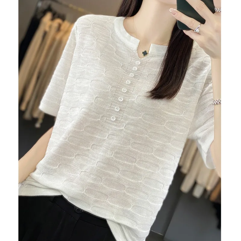 

Летняя тонкая бамбуковая вискоза V-Ne трикотажная женская универсальная цветная футболка с верхом, свободная утягивающая футболка f Sv...