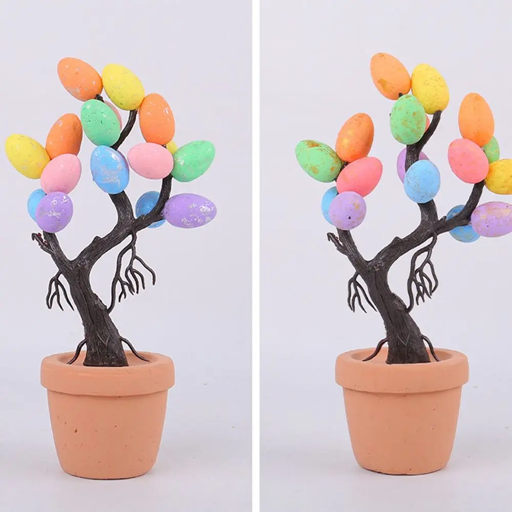 Colorful Easter Egg Tree Flowerpot DIY Crafts Handmade Artificial Easter Eggs Potted Mini Painted Foam Egg Ornament