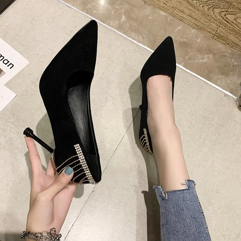 Elegant French Style Women's Shoes Pointed Toe 2024 New Arrival High Heels Socialite Look Thin Heel Outer Wear Niche