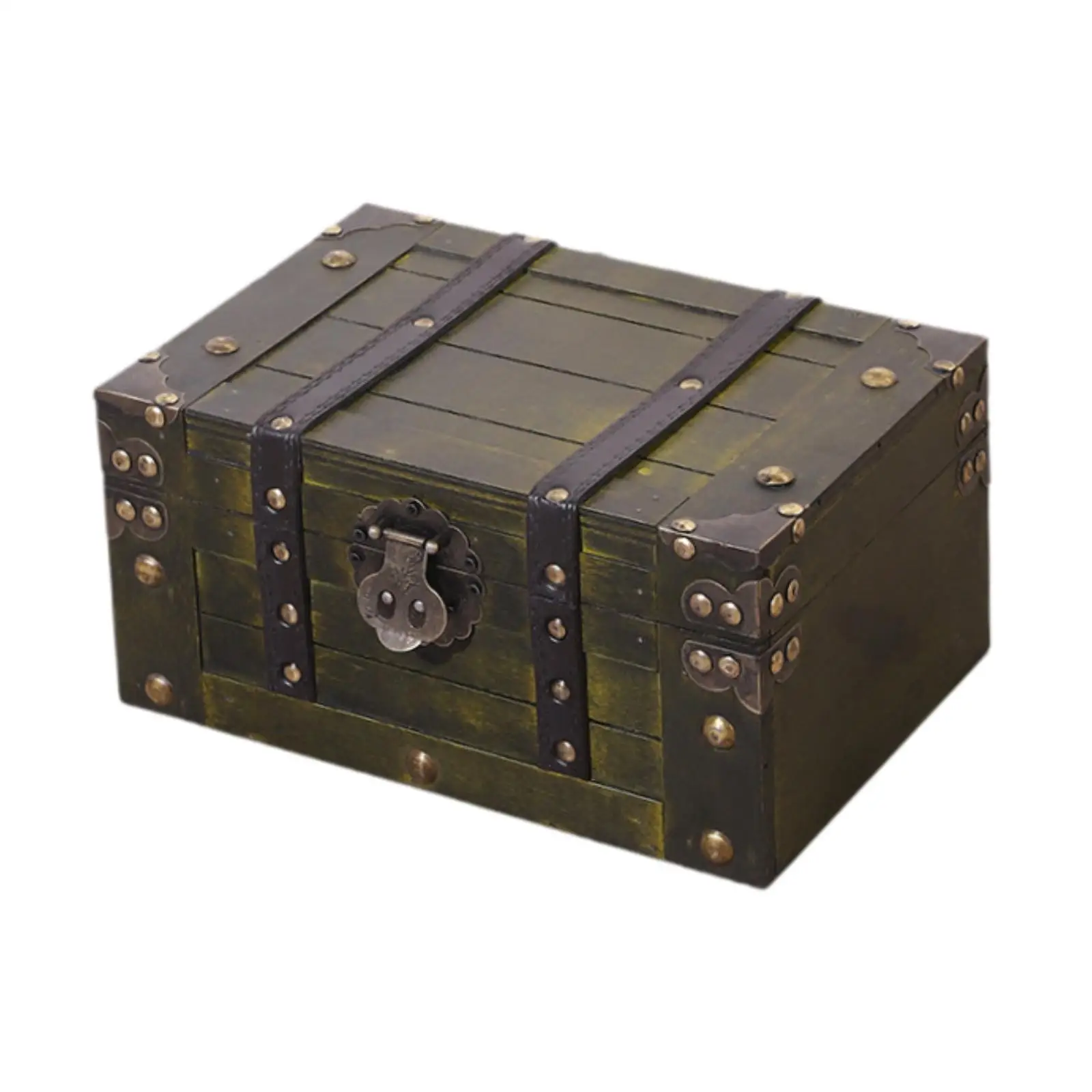 Wooden Treasure Box Decor Tabletop with Lock Unique Storage Chest Collection Jewelry Storage Box Creative Rustic