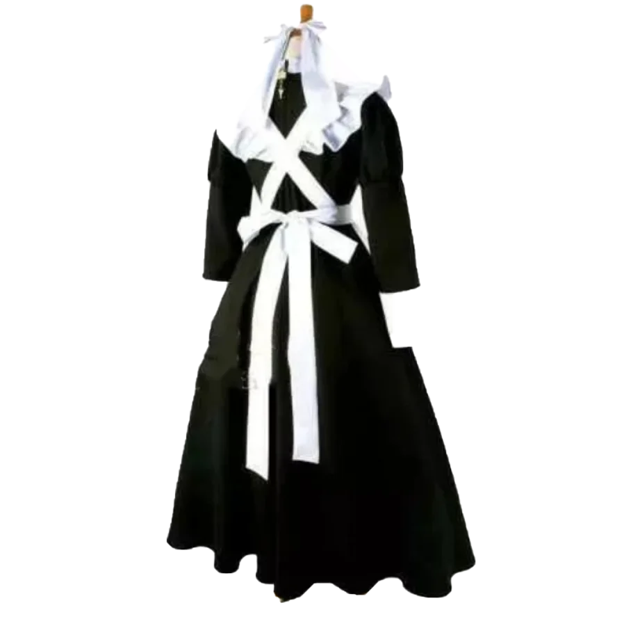 Sissy black robe, white apron dress, lockable French maid cosplay costume customization
