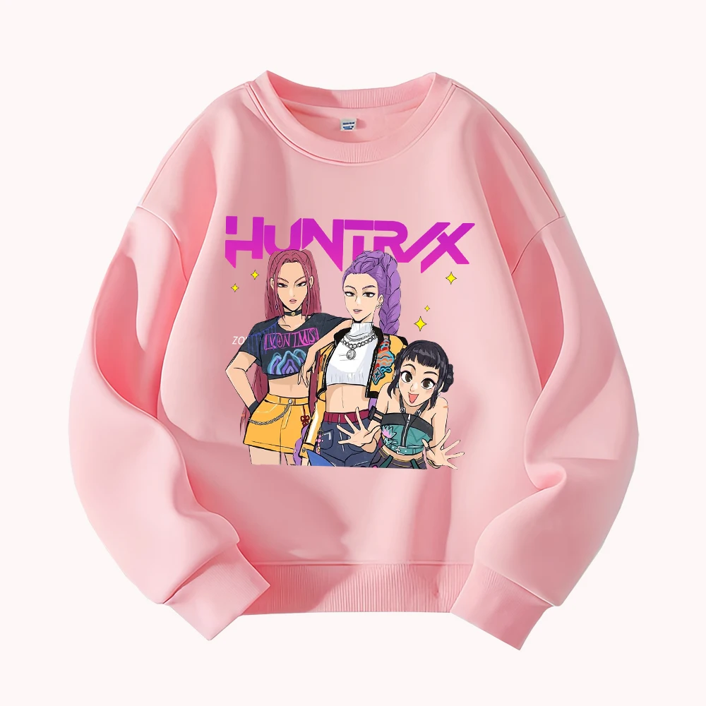 

HUNTRX K-pop Style Cartoon Girl Print Round Neck Crop Top Sweatshirt Women's Fashion Casual Short Sleeve Pullover