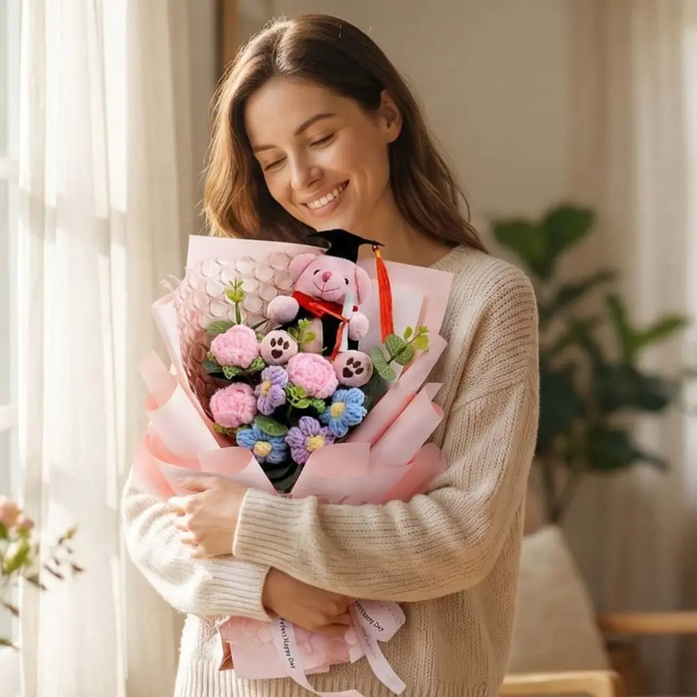 

Plush Animal Little Bear Doll Bouquet Handcrafted Sunflower Graduation Bear Plush Toy Stuffed 30cm Simulated Bear Doll Bouquet