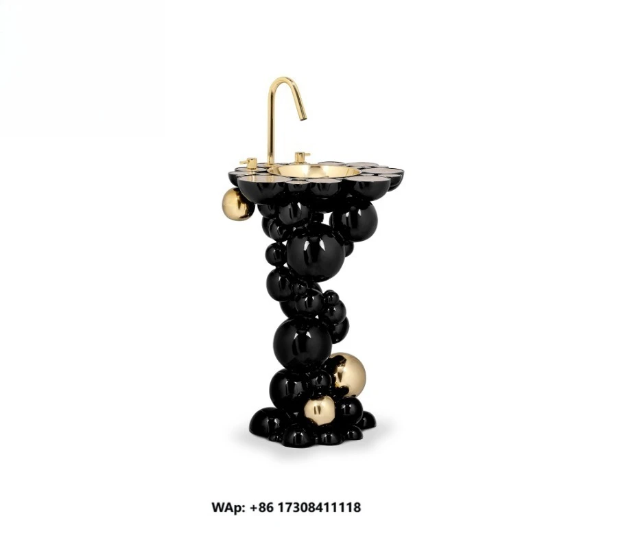 Luxury Modern Washbasins Bathroom Ball Shaped Freestand Black Painting Stainless Steel Washstand Basin
