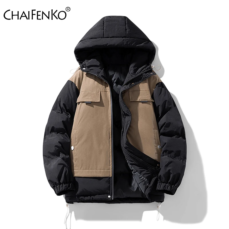 

Свободная удобная мужская куртка на открытом воздухе, зимняя модная повседневная куртка с капюшоном и цветными блоками, новая утолщенная теплая ветрозащитная мужская парка