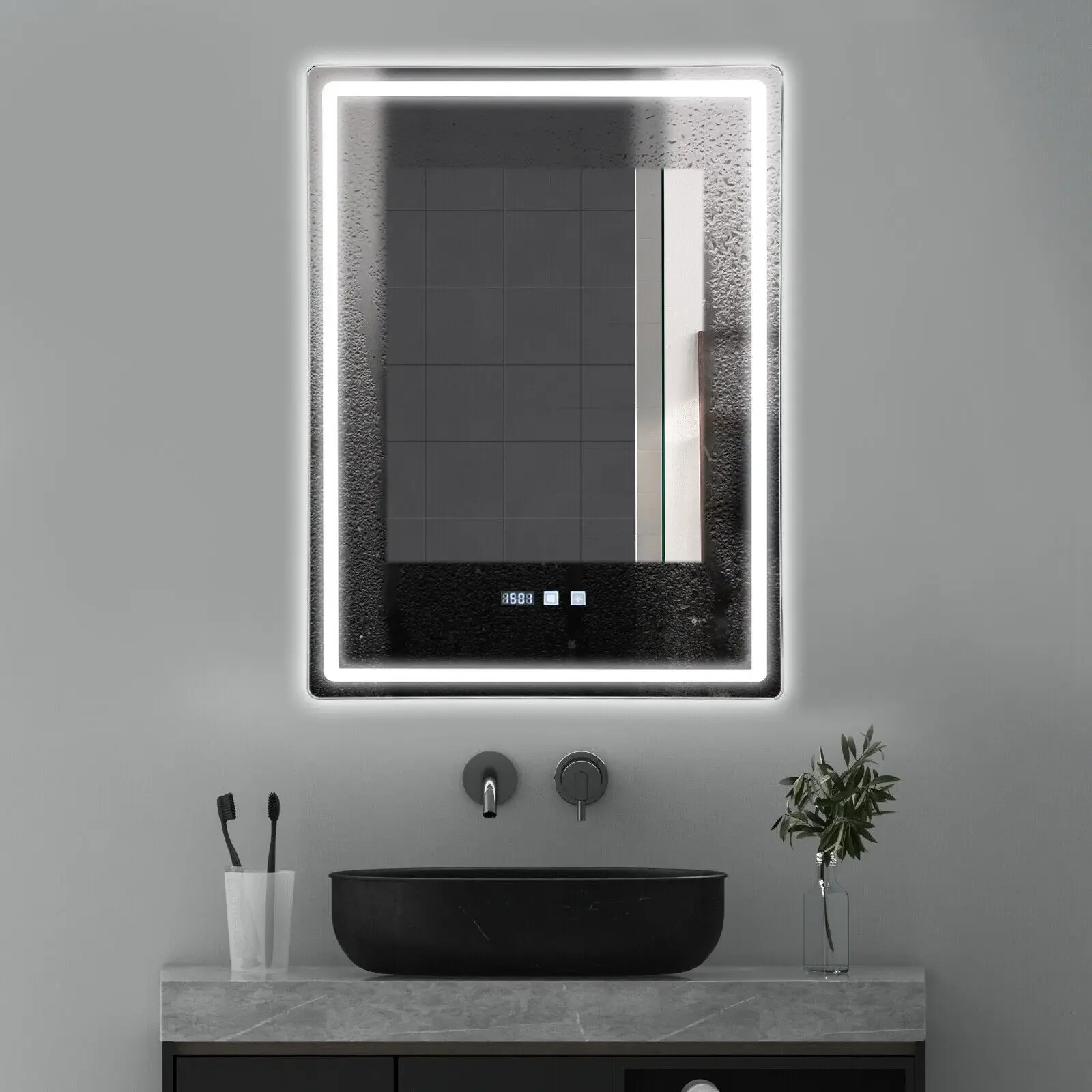 LED Bathroom Mirror with Anti-Fog Adjustable 3 Color Light Wall Mounted Lighted Vanity Mirror with Display (20''x28'')