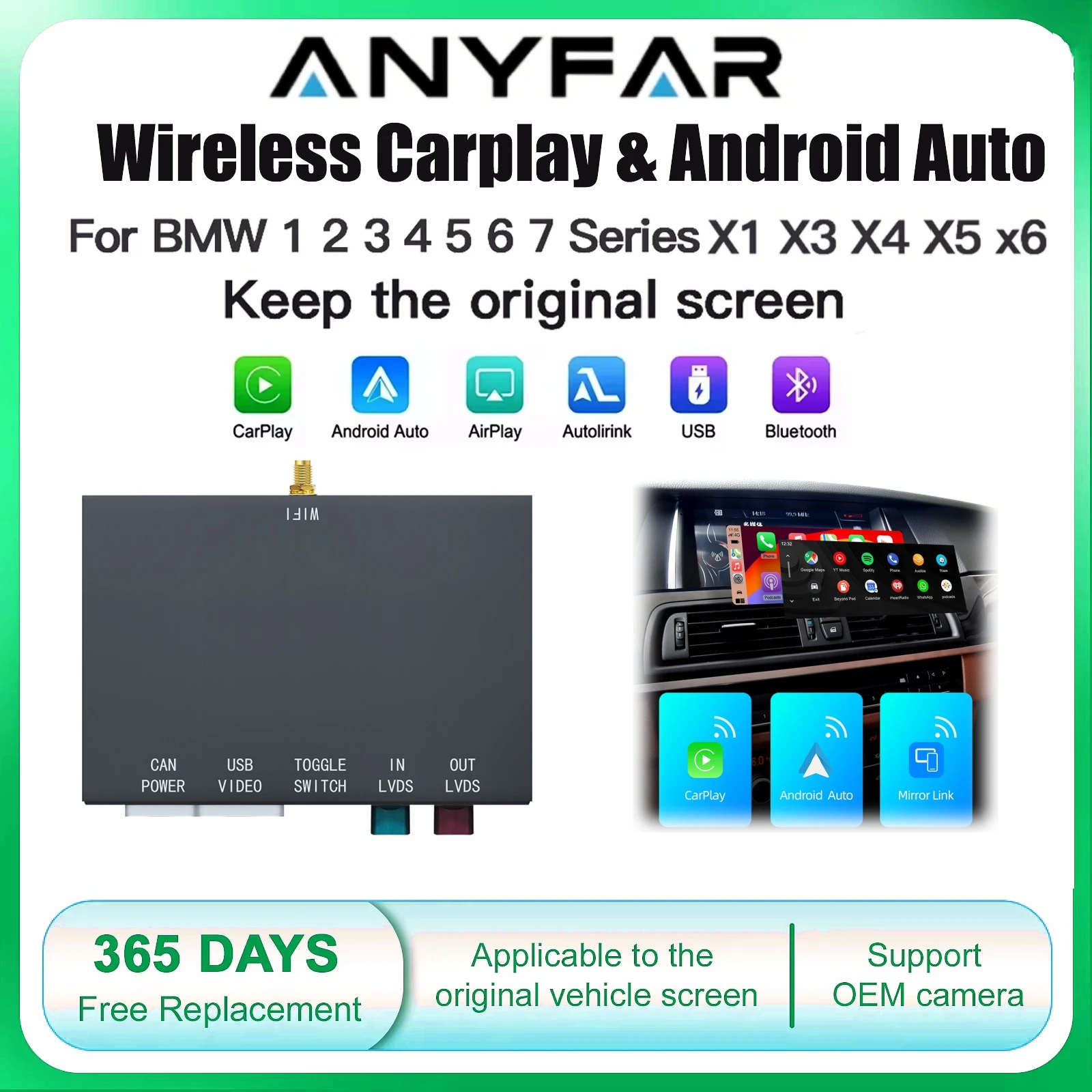 Kabellose CarPlay Android Auto Airplay Schnittstelle für BMW NBT 1 2 3 4 5 6 7 Serie F01 F02 F03 F04 F10 F11 F07 Mirror Link GPS