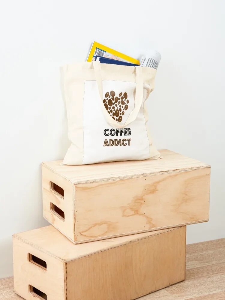 تي شيرت القهوة - مدمن القهوة - هدية - حقيبة حمل عيد الميلاد، حقائب مخصصة قابلة للطي وقابلة لإعادة الاستخدام، حقيبة يد نسائية