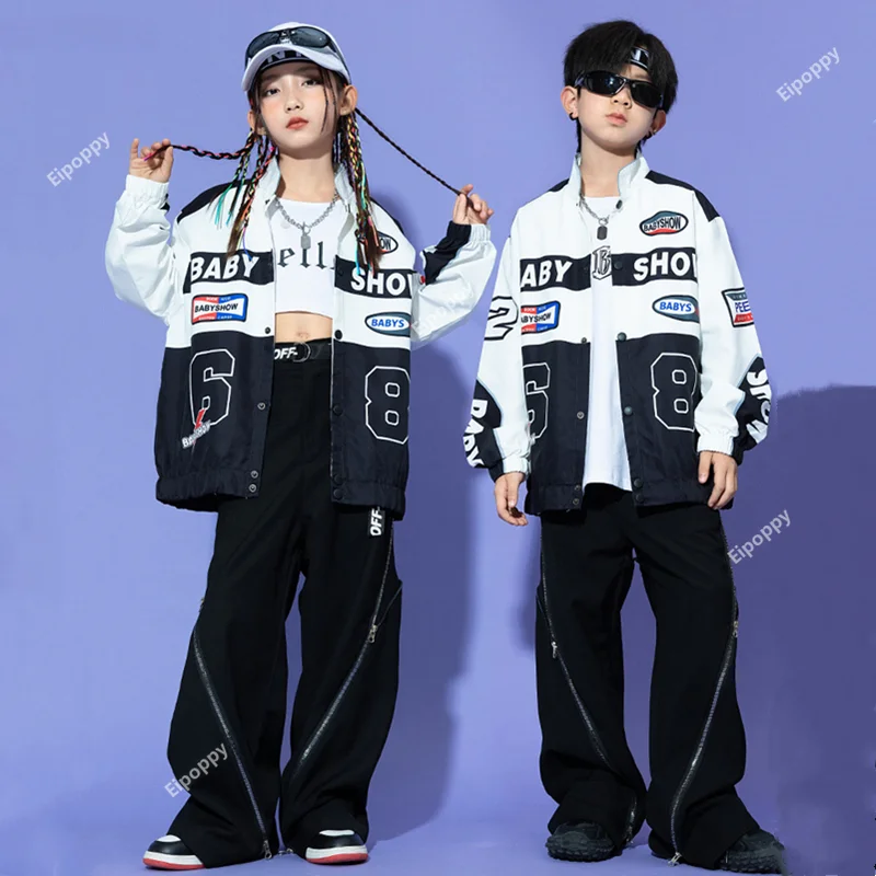 

Boys Hip Hop Motorcycle Jacket Zippers Cargo Pants Girls Street Dance Joggers Clothes Sets Kids Streetwear Child Jazz Costumes