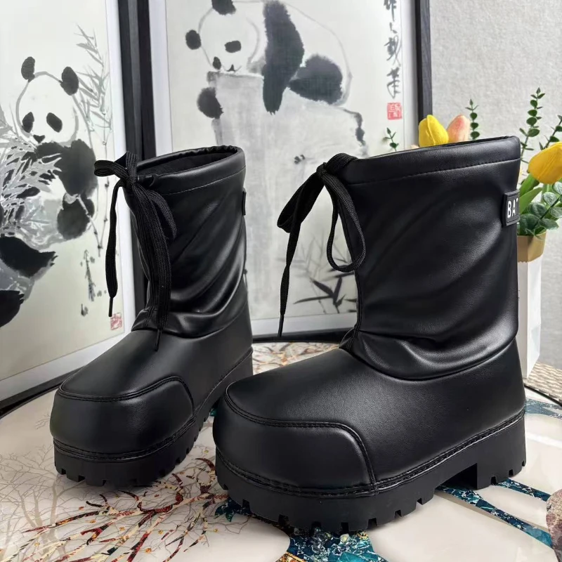 

Брендовые массивные ботинки на платформе, водонепроницаемые кожаные нескользящие модные ботинки на шнурке, увеличивающие рост, 2026, теплые зимние зимние ботинки
