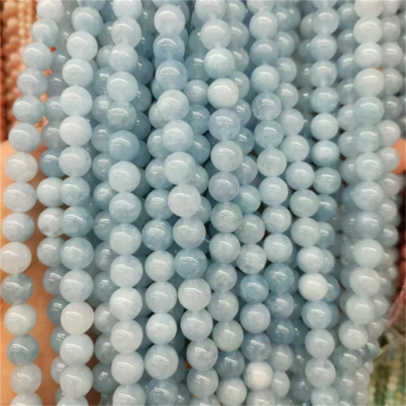 Natural Aquamarines Stone Beads Blue Round Gemstone Bead for DIY Bracelet Necklace Charms Jewelry Making Beaded Accessories
