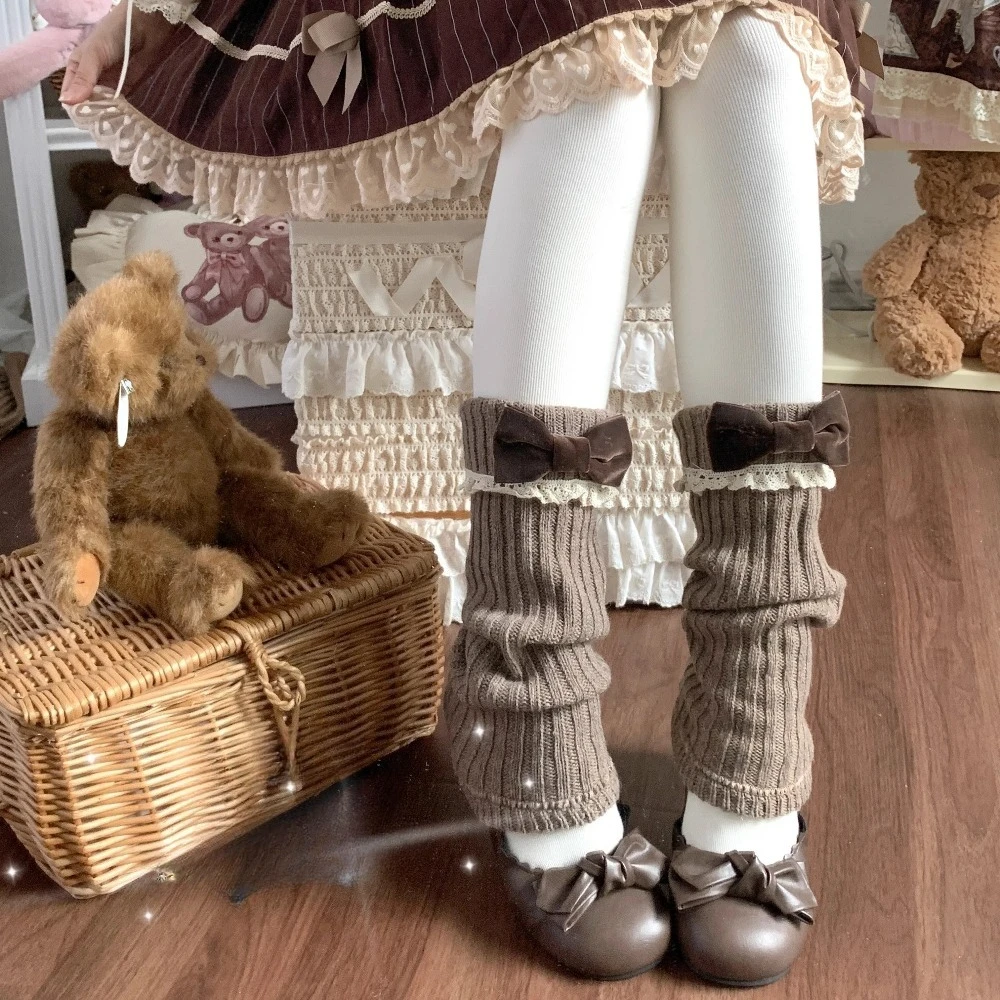 ถุงเท้าไหมพรมถักลายลูกไม้สไตล์โลลิต้าแบบญี่ปุ่น ถุงเท้าขนปุยสำหรับผู้หญิง ฤดูใบไม้ร่วงและฤดูหนาว น่ารัก