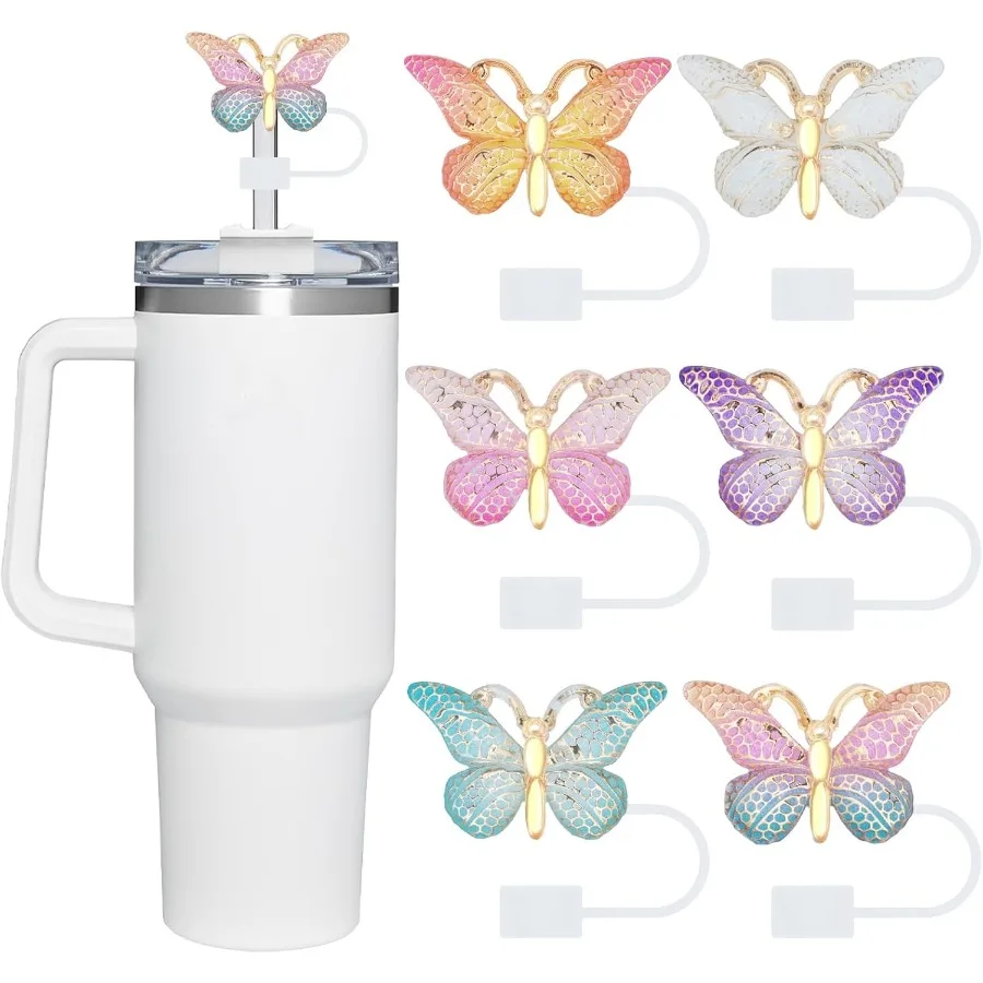 

6 шт. изысканная соломенная крышка-бабочка, совместимая с чашкой Стэнли, стакан 3040 унций с ручкой, многоразовые блестящие соломенные топперы 10 м