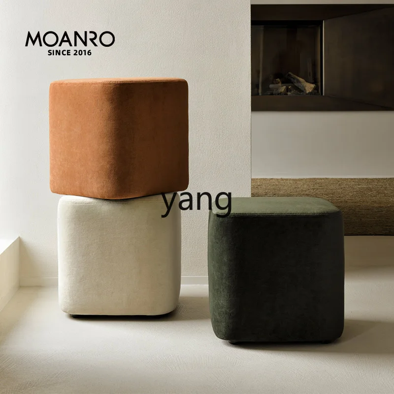 YJQ cream retro flannel small low stool bedroom square light luxury shoe changing stool