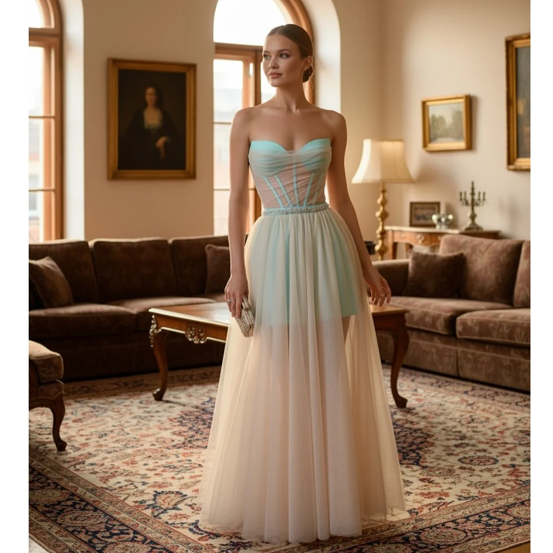 

Short Prom Dresses Customized Strapless See Thru Corset Wedding Party Gown Tulle Evening Dress Chic robes de soirée