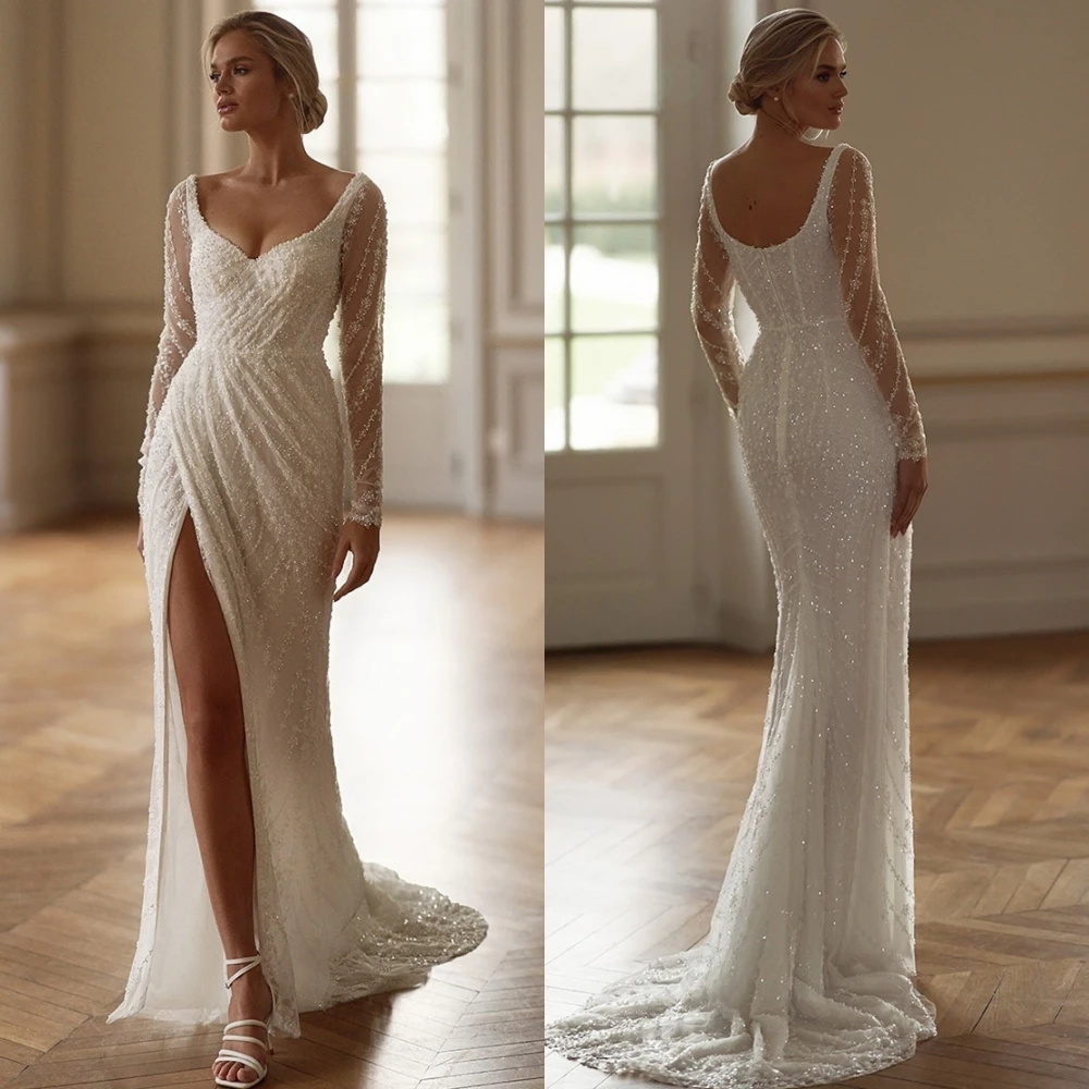 

Customized High Quality Crystal Organza Evening Dress Classic Mermaid Wedding Dresses Sexy Deep V-Neck Special Occasion Gowns