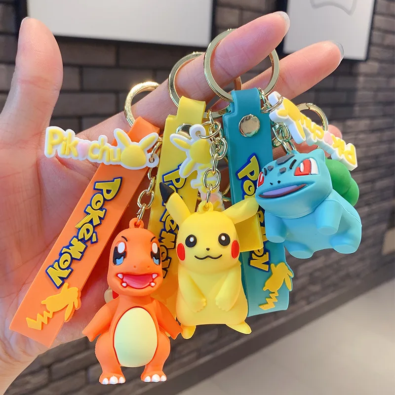 Anime Pokemon Pikachu Keychain Authentic  Action Figure  Keychain Squirtle Psyduck KeyRing Backpack Pendant Model Car Key Chain