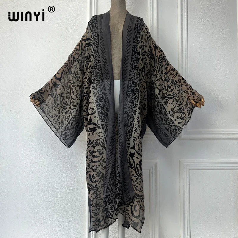 WINYI Africa wzór w cętki letnie kimono sukienka maxi okrycie plażowe sweter boho seksowny płaszcz abayas kaftan stroje plażowe kobiet