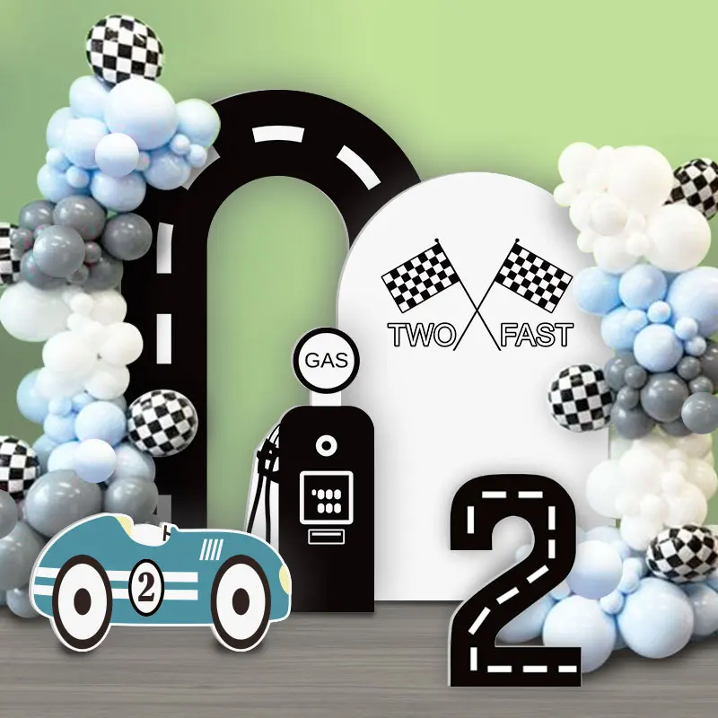 TWO FAST Racing Car Balloons Garland Kit 40inch Race Track Number Foil Globos Kids 1st Birthday Party Number KT Board