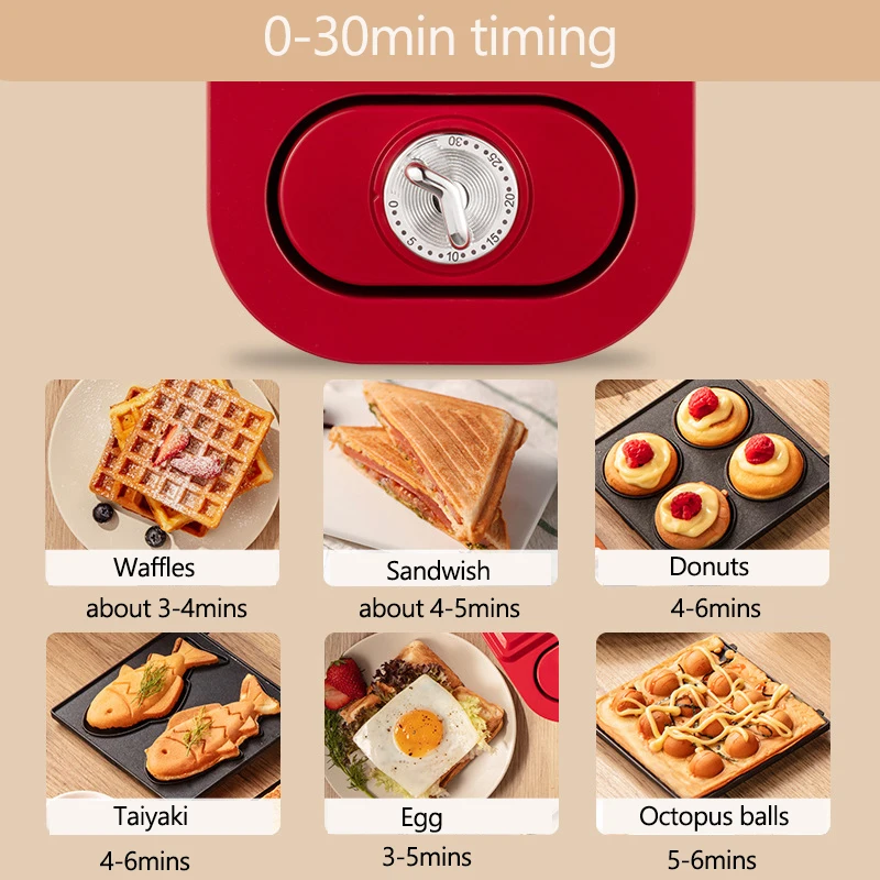 Sandwichera eléctrica multifunción de 650W, máquina de gofres antiadherente para desayuno automático, tostadora de pasteles y huevos con burbujas, 220V