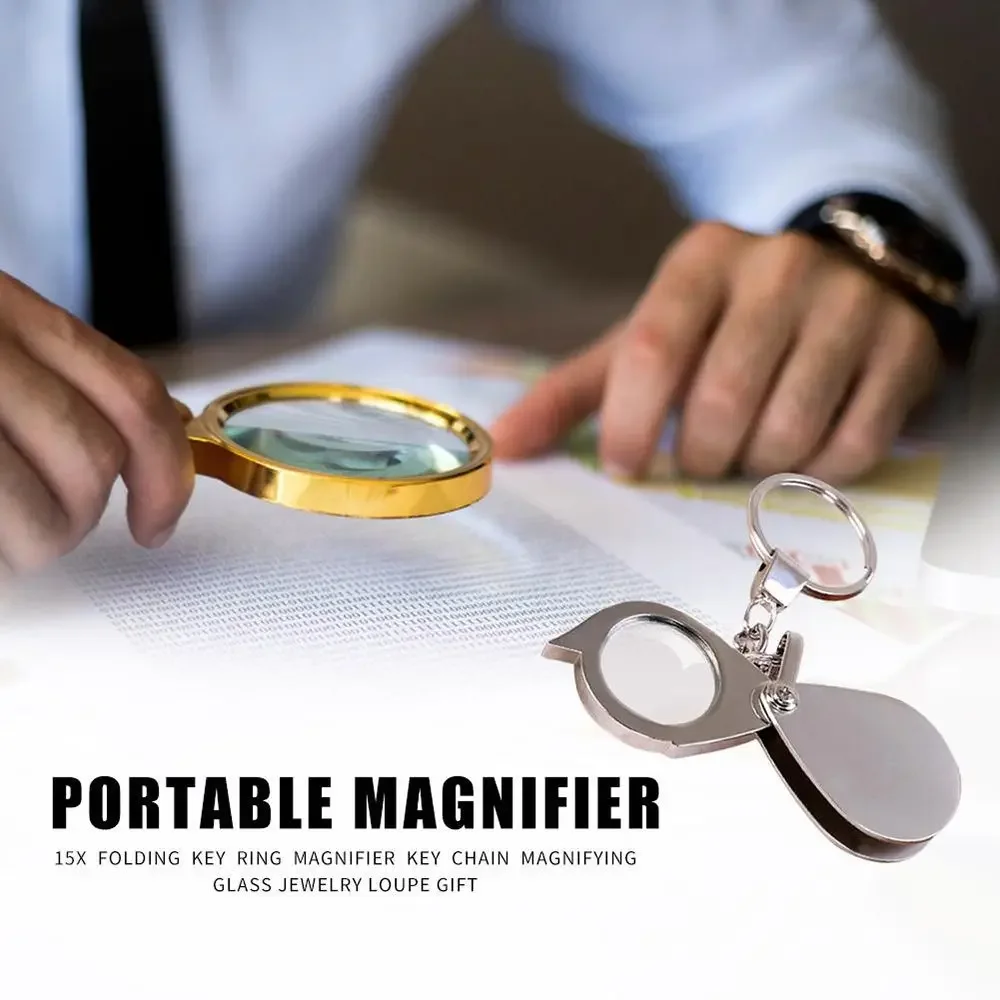 Mini Portable 10/15X Folding Key Ring Magnifier With Chain Daily Hand Magnifying Glasses Reading Jewelry Coins Using Tool Gift