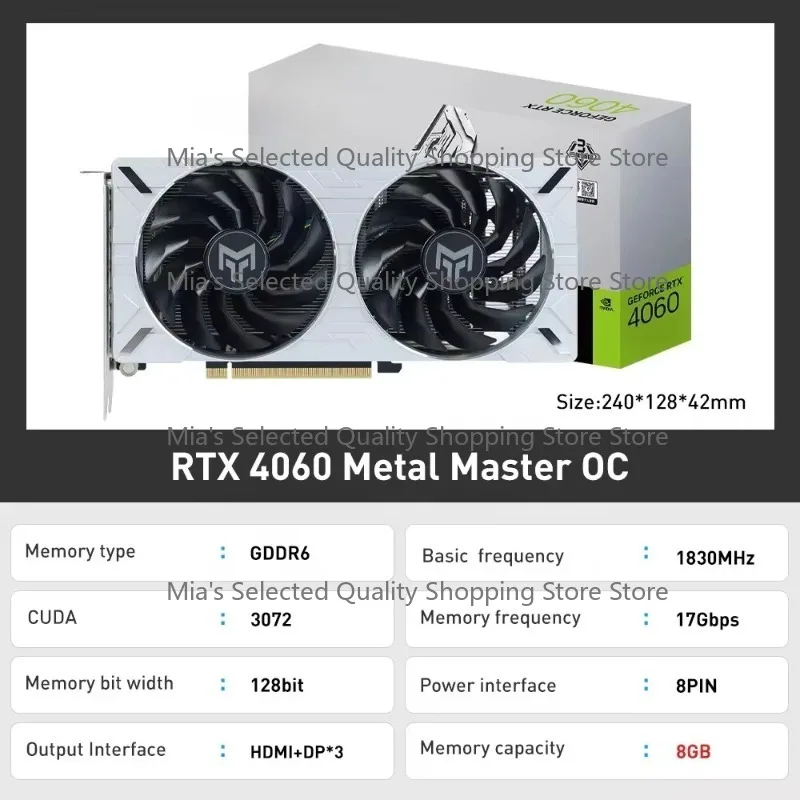 Wholesale  Gaming RTX4060 8G Desktop Graphic GPU New Placa De Video GDDR6 Memory Fan Cooler RTX 4060 De 8GB Computer Parts