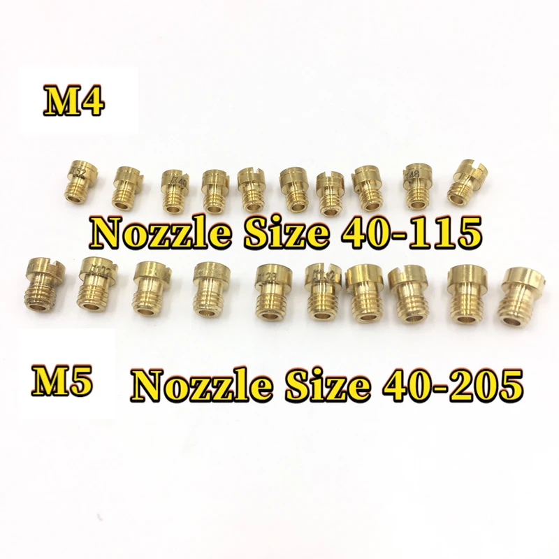 Pack of 10pcs Carburetor Main Jet M4 M5 5mm 6mm Thread for DellOrto BGM Motoforce Carburetor Injector Nozzle Size 40-205