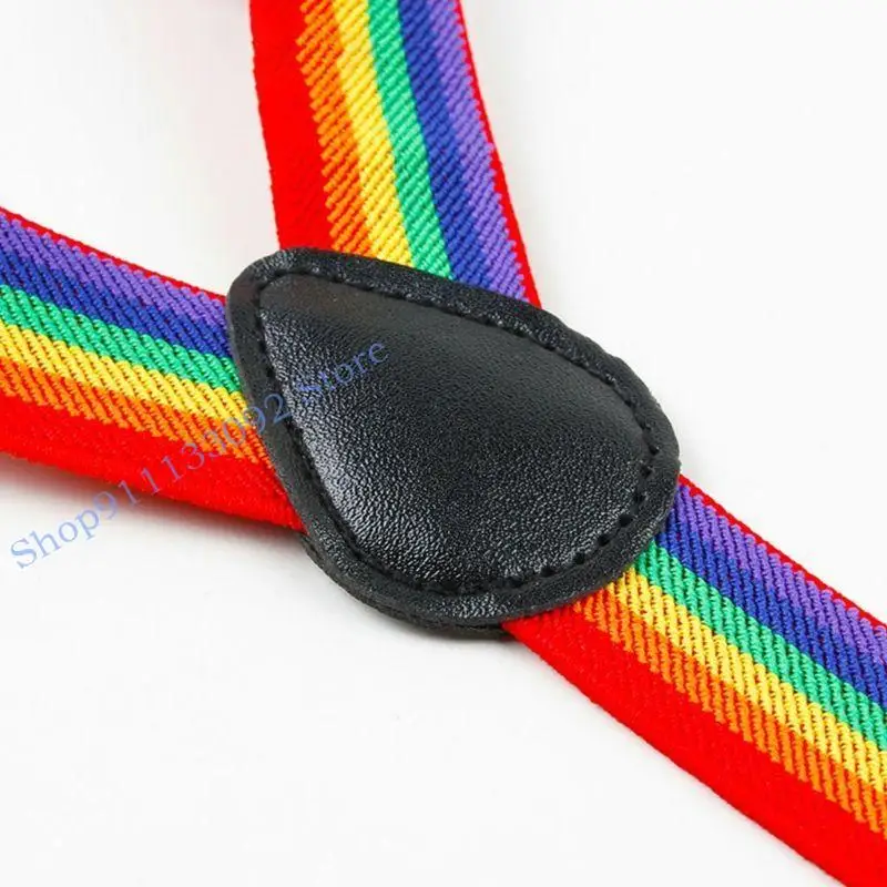 H9ed Warna -warni Striped Strap Rainbow Bib Pants Straps Clip Adult Unisex Suspender Buc