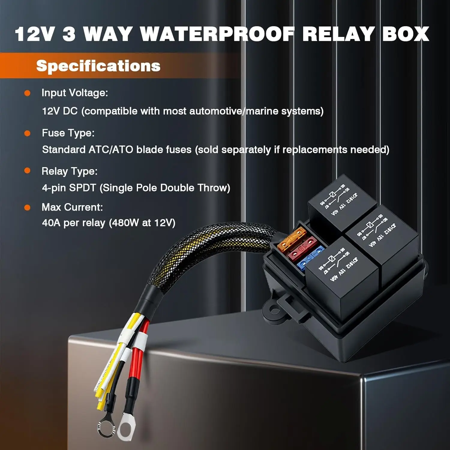 12V 3-Wege Wasserdichte Relaisbox Vorverdrahtete Sicherungs- und Relaisbox 3-Slot ATC/ATO Sicherungsrelaisblock Universelles Relaispanel für Automobile – Detail 1