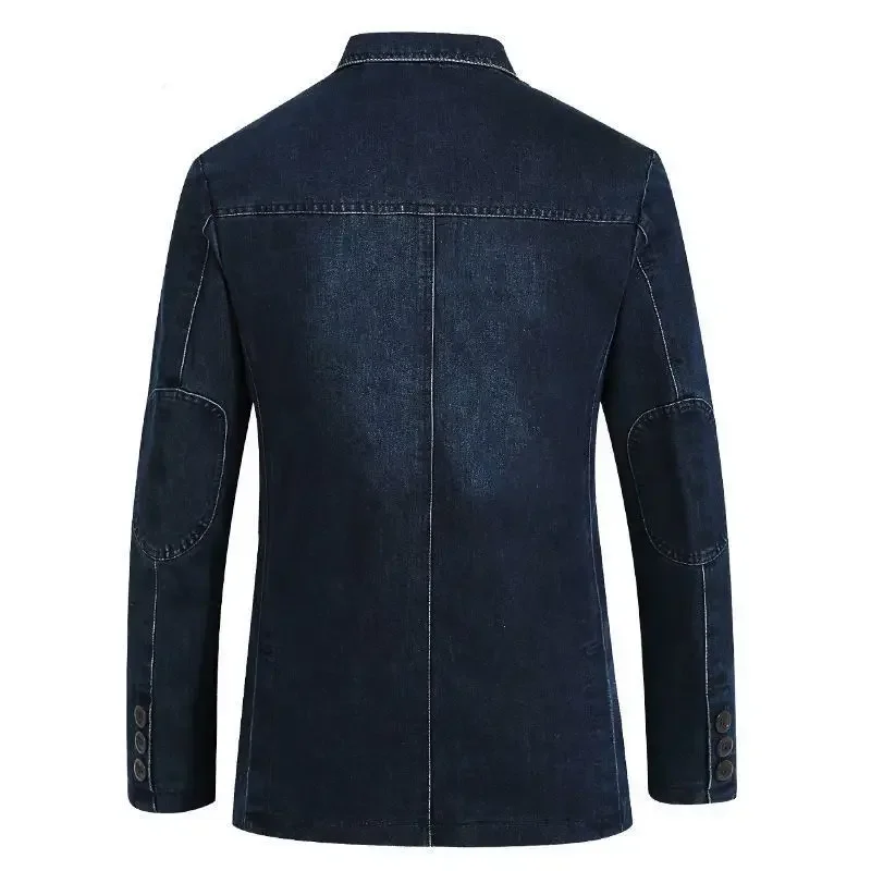 Spring Mens Denim Jacket Lapel Multi Pocket Solid Color Single Breasted Jacket High-quality Mens Denim Slim Fitting Blazer Coats