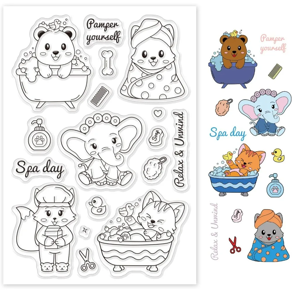 Animals Cat Bear Silicone Clear Stamps Elephant Transparent Stamp for Birthday Valentine's Day Easter Cards Making DIY