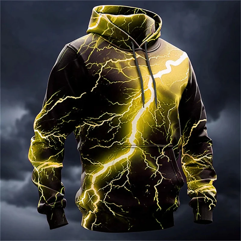 Vintage Men's Sweatshirts 3D Lightning Graphic Print Casual Hoodie Autumn Oversized Clothing Harajuku Oversized Hooded Pullovers