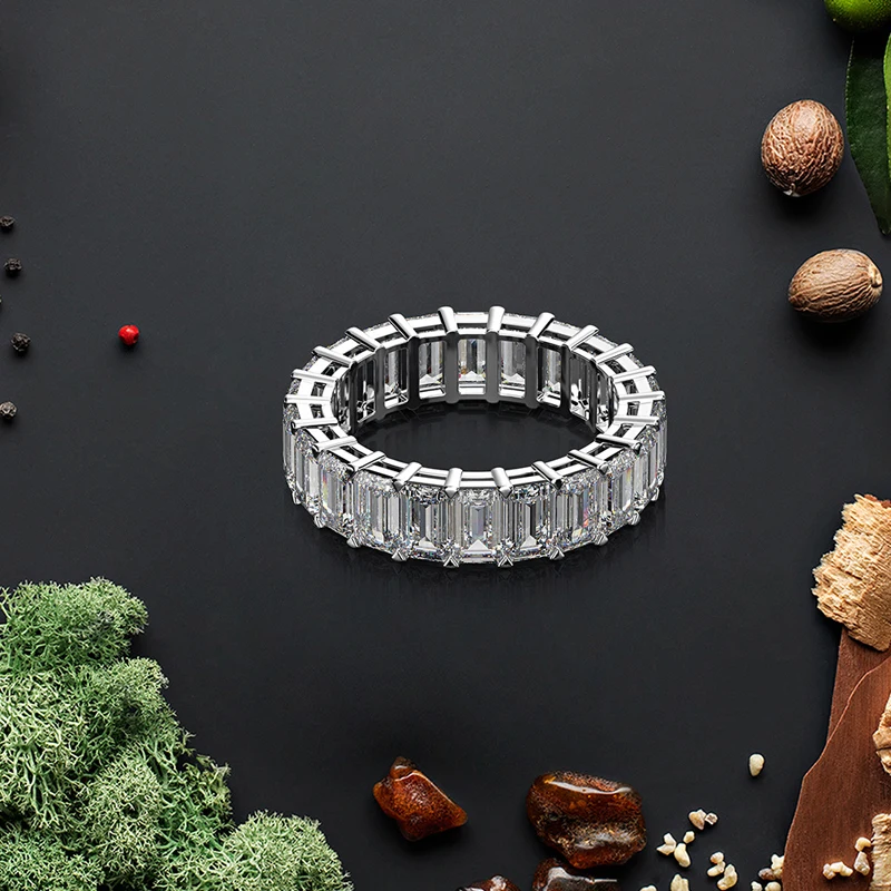 OEVAS Full 3*5mm High Carbon Diamond Wedding Rings For Women Top Quality 100% 925 Sterling Silver Sparkling Party Fine  Jewelry