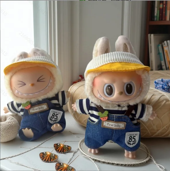 

Cute Candy Overalls Set Accessories and Overalls Set 17CM Pendant Labubu Doll 17cm Labubu Generation 1 2 and 3 Macaron Color Set