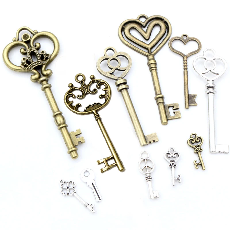 Charms Vintage Key Bronze Antique Silver Color Bronze Plated Pendants Making DIY Handmade Tibetan Finding Jewelry